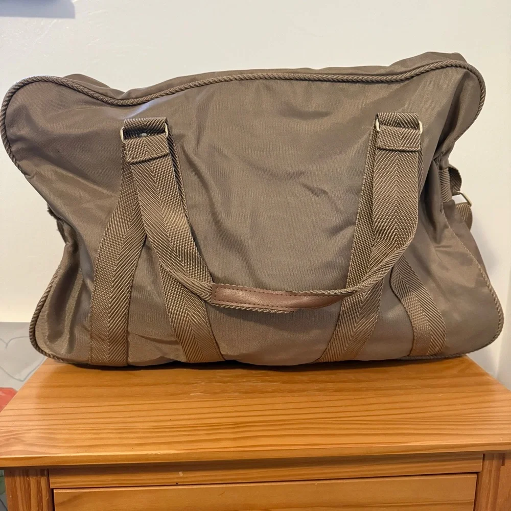 Vintage Pierre Cardin Tan Nylon Duffel Travel Bag with Shoulder Strap